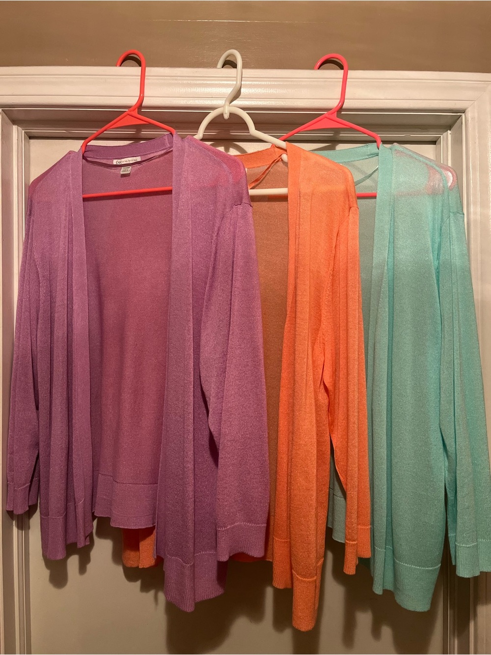 Cato Open-Front Semi-Sheer Cardigans in Lavender, Coral & Mint